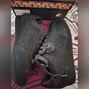 Kurt Geiger Black Crystal-Studded Suede Sneakers